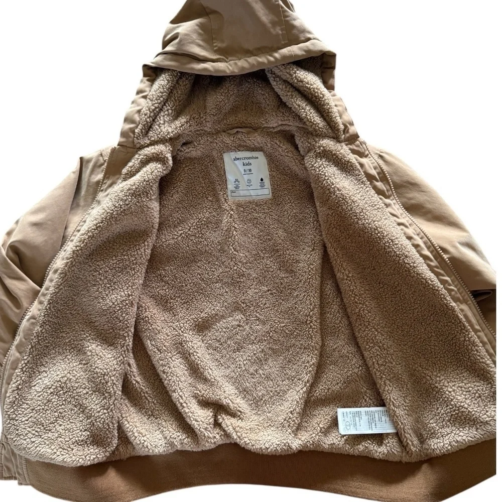 Abercrombie Kids Sherpa-Lined Hooded Canvas Workwear Bomber Jacket 9/10 Cozy